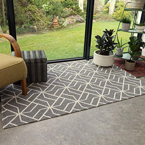 Grey Durable 100% Recycled Cotton Rug Woven Flatweave Trellis Diamond Mat Kitchen Utility Living Room Hallway Rugs