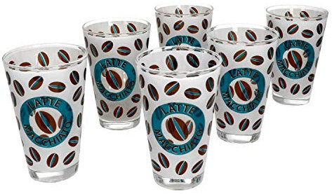 6er Set Cremona Latte Macchiato Gläser I Blau I 240 ml I Milchglas-Optik mit Kaffeebohnen und Aufschrift I Alternativ für Milchkaffee, Café au Lait, Kakao, Chai Latte & Co