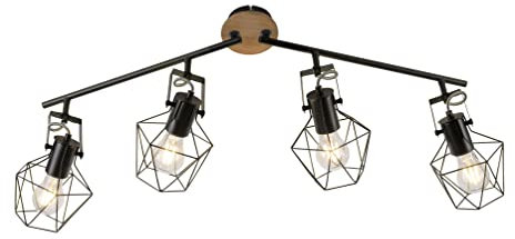 LeuchtenDirekt Wand- und Deckenleuchte JARO, Holz-natur, 4xE27/60 W exkl., Innenleuchte, IP20, Rubberwood, dreh- und schwenkbar, 15674-78