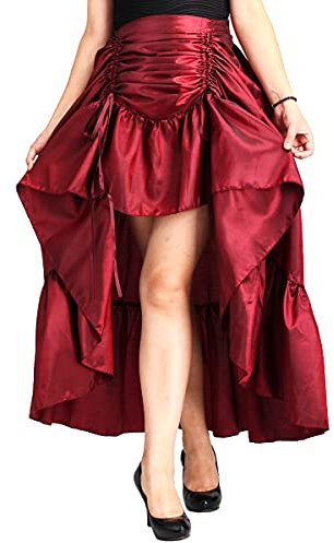 COSDREAMER Damen Steampunk Gothic High Low Rock Viktorianischer Bustle Rock,Rot,L