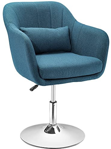HOMCOM Fauteuil de Salon Chaise Relax Fauteuil de Chambre Grand Confort - Coussins lombaires Hauteur réglable pivotant 360° piètement en métal chromé - Bleu Canard