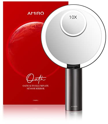 AMIRO Makeup Mirror Vanity Mirror With Lights, Lighted Makeup Mirror, 3 Colors Dimmable, 6-Level Brightness, Touch Control, Smart Sensor, Power&Charge, Portable LED Make up Mirror, Women Gift (Black)