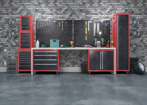 BELECO 2.1x1.5m Stoff Moderne Garagenkulissen für Fotografie Autoreparaturwerkzeuge Räder Ziegelwand Werkstatt Lager Hintergrund Mechaniker Party Dekorationen Geburtstag Fotoshooting