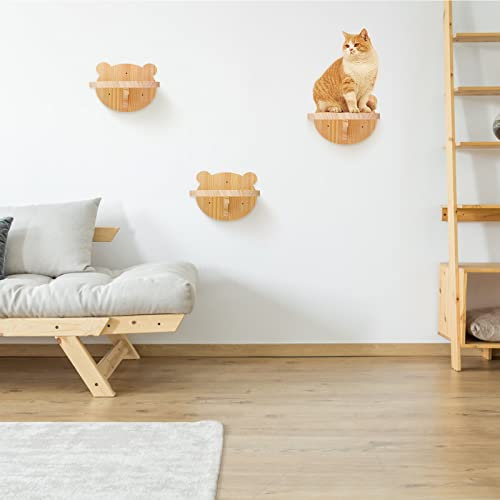 3 Stück Kletterwand für Katzen Kletterstufe zur Wandmontage für Katzen Kletterlandschaft Katzentreppe Holz Rahmen Regale Stangen Zubehör Springen Baumkletterbrücke Leiterstufen (Niedliche Bärenform)