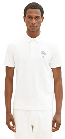 TOM TAILOR Herren 1036379 Poloshirt mit Palmen-Print, 10332-Off White, M