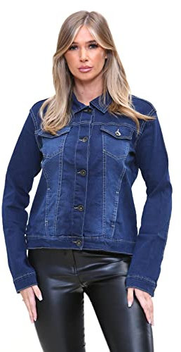 True Face Women Denim Jackets Long Sleeve Jeans Jacket for Women Ladies Trucker Jacket Classic Casual Lightweight Button Down Collar Vintage Summer Jacket Top with Pockets Dark Wash - TF10,8