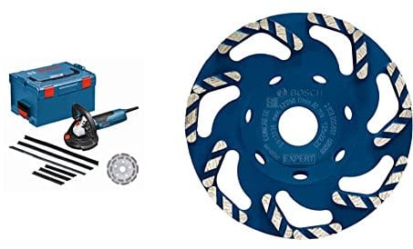 Bosch Professional Betonschleifer GBR 15 CAG (Diamanttopfscheibe 125 mm, 3x Ersatzbürstenkranz, in L-BOXX 238) + 1x Expert Concrete Diamanttopfscheiben (für Beton, Ø 125 mm, Zubehör)