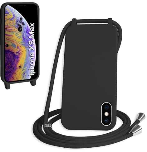 WenBaby Handykette für iPhone XS Max Hülle mit Band,Handyhülle mit Schnur zum Umhängen Silikon Seil Necklace Schutzhülle mit Kordel Tasche Case TPU Bumper für iPhone XS Max- Schwarz