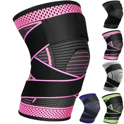 Rodilleras Menisco y Ligamento Ajustable Rodillera Estabilizadora 1 Pieza Rodilleras Deportivas Para Hombres y Mujeres Para de Menisco, Tendinitis, Correr, Baloncesto (rojo rosa, XL)
