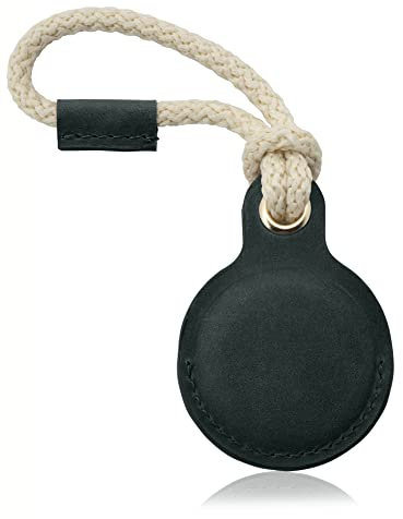 iTAGGi Echtleder Schutzhülle für AirTag | Robuster Anhänger Mit Segelseil | Anti-Kratz Rundum Hülle | Schlüsselanhänger (Deep Moss)