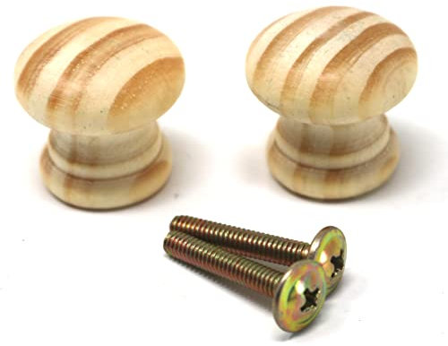 fiXte Natural Wood Cupboard Cabinet Door Knob Pine Wooden Unlacquered Handle 25mm (1) (Pack of 2)
