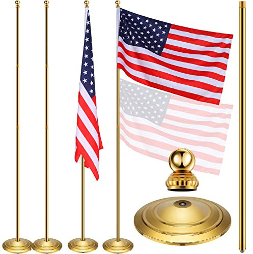 Threan Teleskop-Fahnenmast für den Innenbereich, mit goldfarbener Kugelplatte, Edelstahl, Teleskop-Fahnenmast für Büro (Flagge nicht im Lieferumfang enthalten) 2 Sets