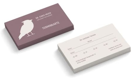 Terminkarten personalisiert | Tierarzt | Vogel | 2-seitig | Querformat | Menge + Farbe wählbar | Terminzettel | nächster Termin | Veterinär | Tierheilpraktiker | Tierarztpraxis (Lila, 1000 Stück)