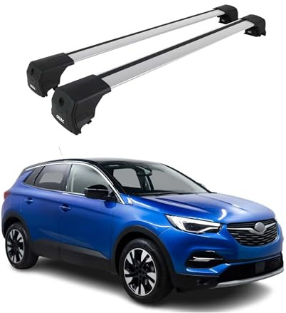 OMAC Dachträger für Opel Grandland/Grandland X 2017-2024 2X Alu Silber | ISO/PAS 11154:2006 geprüft, Abschließbar, City-Crash-getestet, bis 75 kg Traglast, Querträger, Grundträger