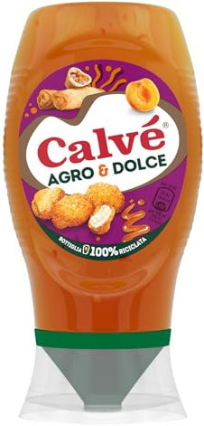 Calvé Salsa Agro & Dolce, Formato 250 ml, Salsa Agrodolce Fruttata, Dolce e Bilanciata, Ideale per Fritti e Finger Food, Senza Aromi e Coloranti, Senza Glutine, Vegano, Bottiglia 100% Riciclata
