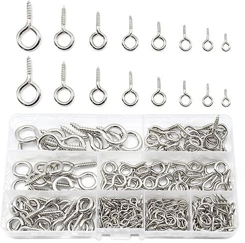 CEEYSEE 280 Pezzi Viti ad Occhiello 8 Taglie Occhielli a Vite Ganci Autofilettanti per Legno Soffitto Parete, Impiccagione, Ciondoli, Creazione di gioielli fai da te (Argento YJYZ)