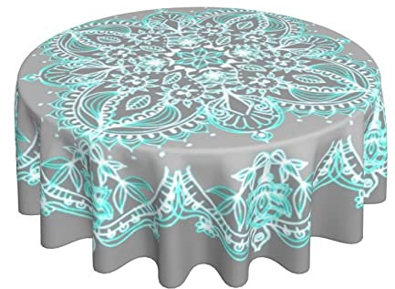 Tischdecke Aqua-Spitzen-Mandala Rund Wachstischdecke Abwaschbar Wachstuch 152Cm Für Jubiläum Picknick Camping