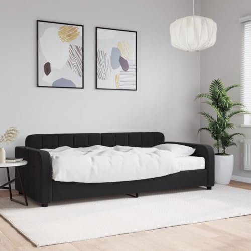 Homgoday Tagesbett mit Matratze Sofa Couch Bettsofa Sofabett Sofa Bett Bettcouch Funktionsbett Schlafbett Bettgestell Gästebett Schwarz 90x200 cm Samt