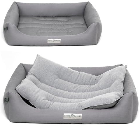 HOUND & NATURE | Öko Hundebett Luzern | Weich/Soft | Gr. L für Größere Hunde - Kuscheliges, Flauschiges Hundebett Waschbar mit Wende - Liegekissen (L - 105x75 cm, Hellgrau)