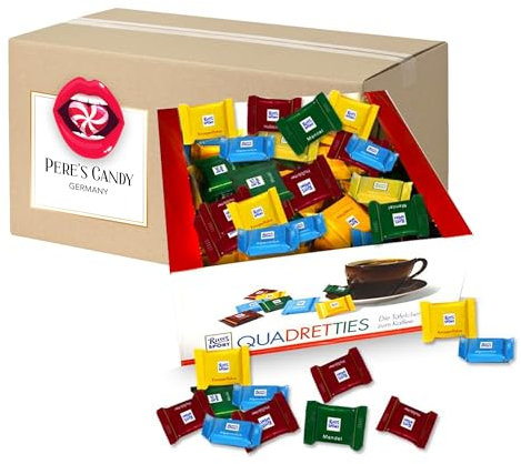 Ritter Sport Quadretties Meeting Mix (200 x 5 g) Schokolade zum Kaffee einzeln verpackt mit Geschenk von Pere's Candy