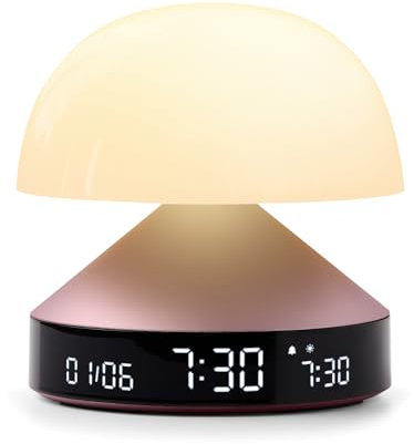 Lexon MINA Sunrise Despertar mañana brillante, simulador de amanecer y atardecer, 5 sonidos naturales, lámpara de noche LED luz nocturna y terapia de iluminación - Rosa
