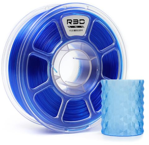 R3D PLA 3D-Filament 1,75 mm, 0–370 mm/s Hochgeschwindigkeitsdruck, Maßgenauigkeit +/- 0,02 mm, 1 kg (2,2 lbs), transparente Kunststoffspule, 3D-Druck-Filament (transparentes Blau)