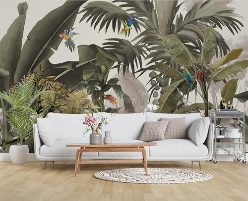 Naturempress Papier Peint Panoramique Jungle Tropicale Vintage Papier Peint Intissé Tapisserie Poster Mural pour Salon Chambre Décoration Murale