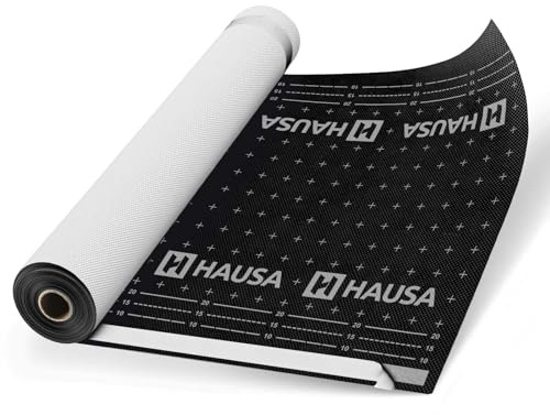 HAUSA Unterspannbahn Premium HU150 150g/m² 450m² 6 x (1,5mx50m) mit 2 Klebestreifen - Klasse UDB-A/USB-A nach ZVDH, Schlagregensichere und Diffusionsoffene Unterdeckbahn, UV-beständig, schwarz