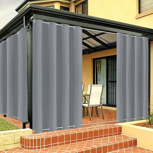 Outdoor Vorhang Wetterfest mit Ösen Oben und Unten, Outdoor Vorhänge Sonnenschutz Wasserdicht Blickdicht Gardinen für Pavillon, Benutzerdefinierte Größe -1 Stück, Grau, B264xH245cm