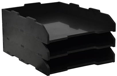 A3 Stackable Paper Tray, 3 Tier Desk File Organizer, Desktop Organizer for Office Supplies, File Storage, Letter Organizer /A3 Office File Folder,Home or Office School, White (Portrait-Black-3-Tier)