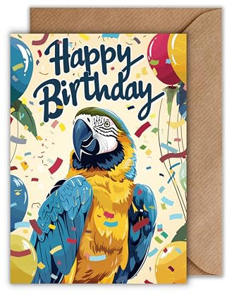 WBdesignz Geburtstag Karte mit Umschlag - Papagei Geburtstagskarte “Happy Birthday Bunte Glückwunschkarte zum Geburtstag Papagei (DIN A6)