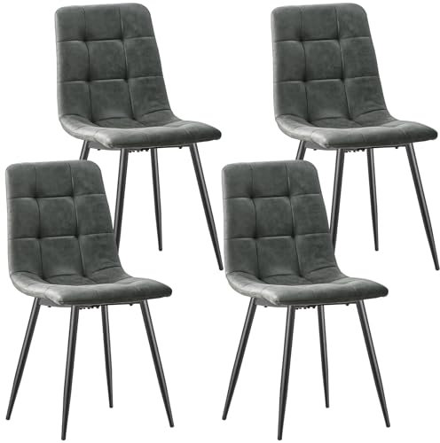 JIJIAN Esszimmerstühle 4er Set, Techno Stoff Küchenstühle, Polsterstühle, Wohnzimmerstühle mit schwarzen Metallfüßen, für Esszimmer, Wartezimmer und Wohnzimmer, Dunkelgrau