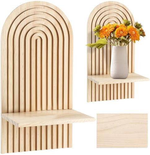 LUPATDY Wandregal Holz,Boho Deko Hängeregal,Wanddeko Schlafzimmer Regale Wandablagen,Wandregal,Regal Wand,Rundes Schweberegal Regal Balkon,Wohnzimmer Dekoration(Büro - Natür)