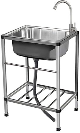 MJYDKBZ Outdoor Camping Garden Sink for Washing,Stainless Steel Portable Kitchen Sink with Storage Shelve and Faucet for Garage,Farmhouse,Backyard 48x35x75cm