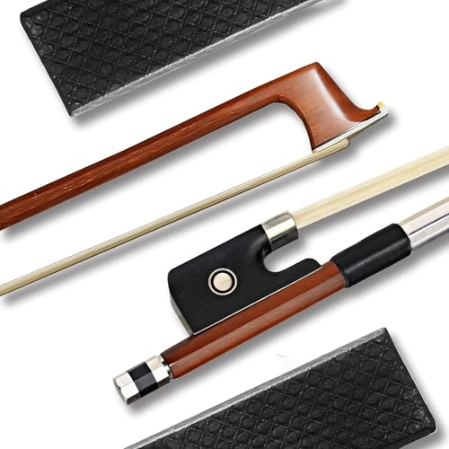 BlissKiss Brazilwood Violin Bow - Handcrafted with Ebony Frog and Genuine Horsehair for Sound and Performance (1/2)