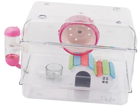Yardwe Transparenter Hamsterkäfig aus Acryl mit Laufrad Futternapf und Auslaufsicherer Trinkflasche für Zuhause Zufälliger Stil