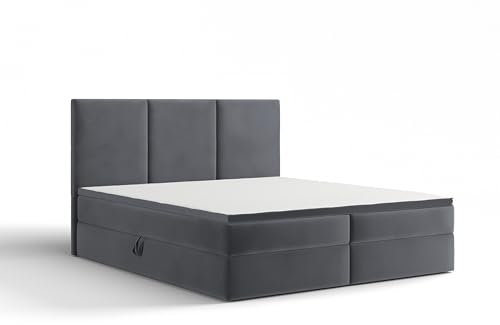 Extrasen Bett Boxspringbett 180x200 cm Polsterbett Mit 2 Matratzen 2 Bettkasten Stauraum Bettgestell Doppelbett Stoffbett Kopfteil Schmutzabweisend RIMI Graphit