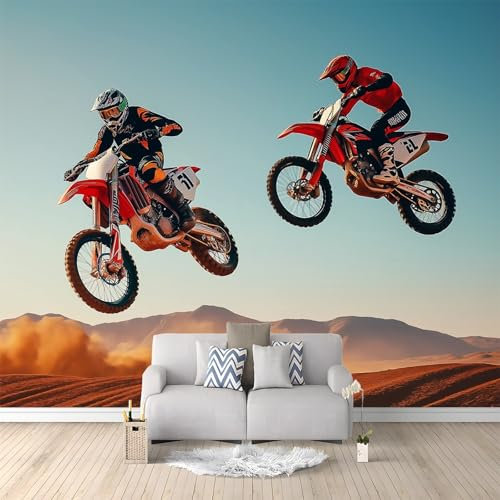 Papier Peint Mural Salon Motocross Du Désert 250x175 cm Papier Peint Panoramique Intissé Moderne, Décoration Murale Poster Tableaux Muraux Imprimé 3D Tapisserie Photo
