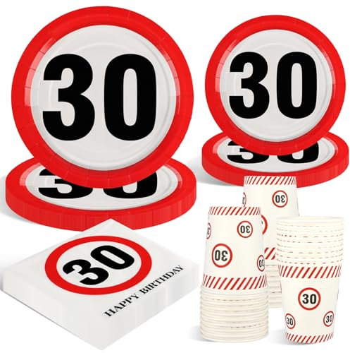 WenmthG Witzige 30 Geburtstag Deko Servietten Pappteller - Verkehrsschild 30 Geburtstag Partygeschirr - 100 Stück Deko 30 Geburtstag Frau Mann - Tischdeko 30. Geburtstag
