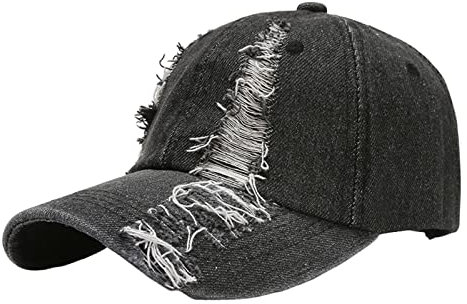 Trucker Cap Herren Schwarz Männer Damen Hut Mode Baseball Kappe Zerrissene Denim Schnalle Outdoor Sonnenschutz Hut Herren Baseball Cap Blau (Black, One Size)
