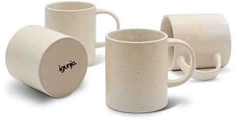 igunja Kaffeetassen Set Steingut Premium Qualität Tee- und Kaffeebecher [4 teiliges Set - 300 ml Vol.] 100% Handfertigung Nuages de vanille Kaffeetassen Set in beige reaktive Glasur matt beige