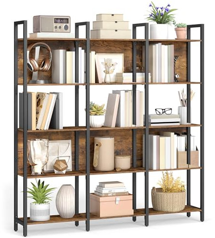 VASAGLE Bücherregal, Küchenregal, Standregal mit 5 offenen Regalebenen, Flur, Küche, Büro, stabiles Stahlgestell, Industrie-Design, 24 x 128 x 154,1 cm, vintagebraun-tintenschwarz LLS150K01