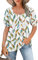 WNEEDU Ladies Tops Square Neck T Shirts for Women UK Summer Puff Short Sleeve Blouses Pleated Tunic Tshirts Flowy Elegant Casual Tee Blue Yellow Dye Leaf XXL