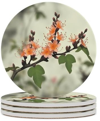 Untersetzer mit Blumenmuster, gemäßigte Zone, 4 Stück, Keramik-Untersetzer für Getränke, saugfähige Steinmatte mit Korkboden für Tischschutz, Couchtischdekoration, Heimdekoration