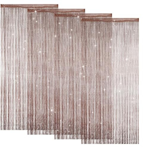 LITLANDSTAR 4 Stück Fadenvorhang Türvorhang, Glitzer Türvorhang Fensterdekoration Raumteiler Dekoration Perlenvorhang für Hochzeit Party Dekoration, 100 x 200cm (Kaffee)