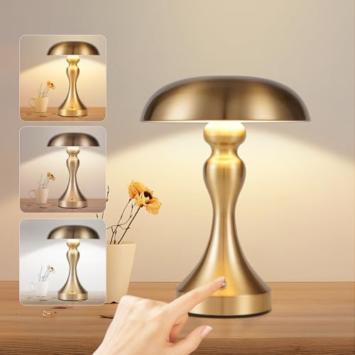meoaow Tischlampe Kabellos Nachttischlampe Akku - LED Touch Dimmbar Tischleuchte Vintage USB Aufladbar Nachtlicht Tischlampen Gold Bronze Nachttischlampen ohne Kabel für Wohnzimmer Schlafzimmer