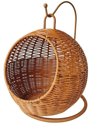Ksikdeg Imitation Rattan Cats Basket Hanging Hammock Bed for Small Space Comfortable Small Cats Nest for Indoor