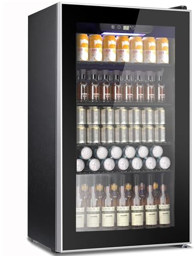 COWSAR Mini réfrigérateur réfrigérateur réfrigérateur 130 canettes avec porte en verre, réfrigérateur à vin avec contrôle de température numérique, lumière LED, porte réversible pour la maison