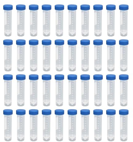 HUAZIZ 40 Stück 50 ml blue Reagenzglas Kunststoff Zentrifugenröhrchen für Labor Chemie Experimente (Konische + Flachboden)