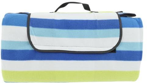 CB Home & Style Picknickdecke XXL Fleece wärmeisoliert wasserabweisend faltbar Campindecke Stranddecke (Blau/gelb/weiß gestreift, 200 x 200 cm)